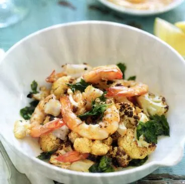 Garnelen mit geröstetem Blumenkohl