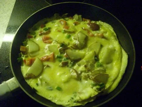 Rote Kartoffel-, Paprika-, Tomaten-, Pilz-Omelette