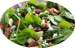 Spinat-, Apfel-, Cranberry- und Pekannuss-Salat mit Himbeer-Vinaigrette