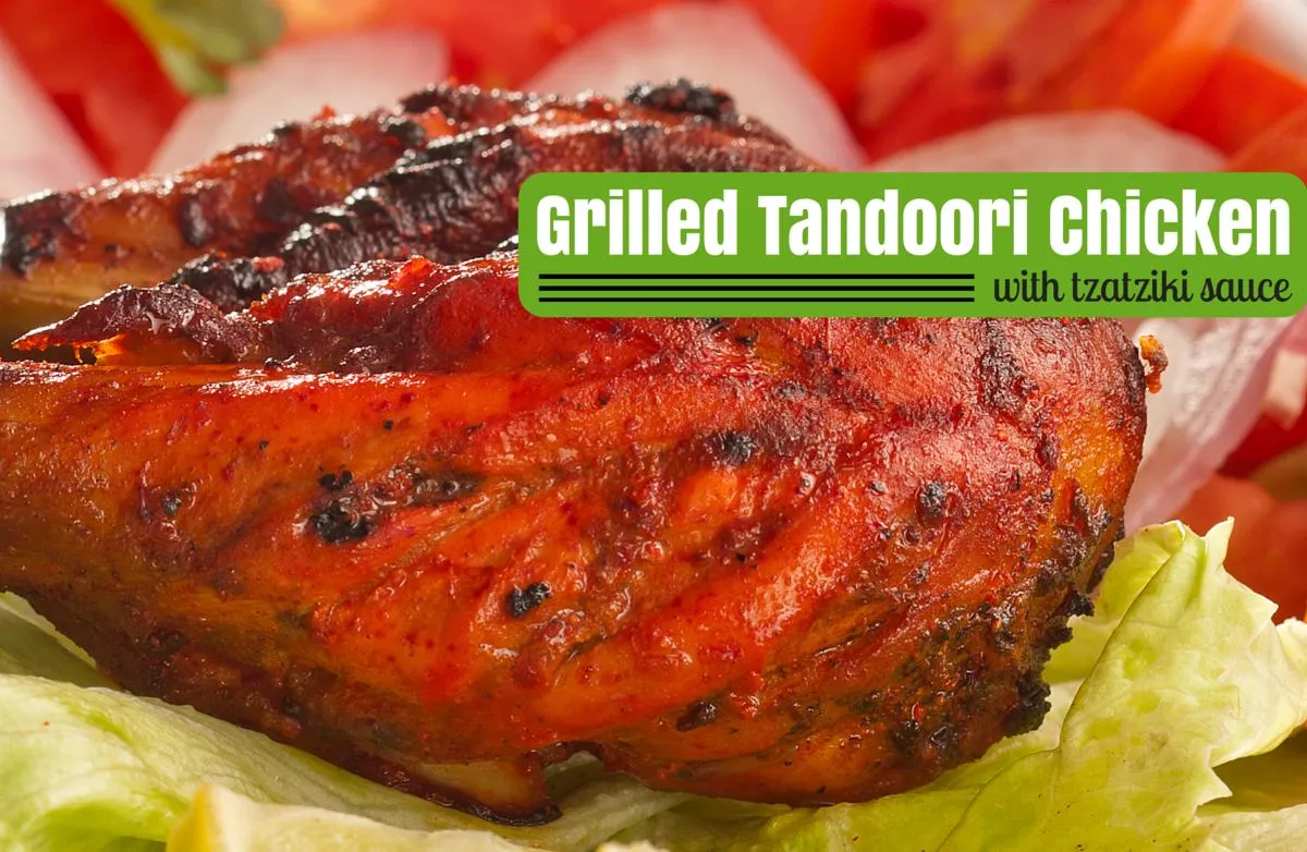 Gegrilltes Tandoori-Hühnchen mit Tzatziki-Sauce