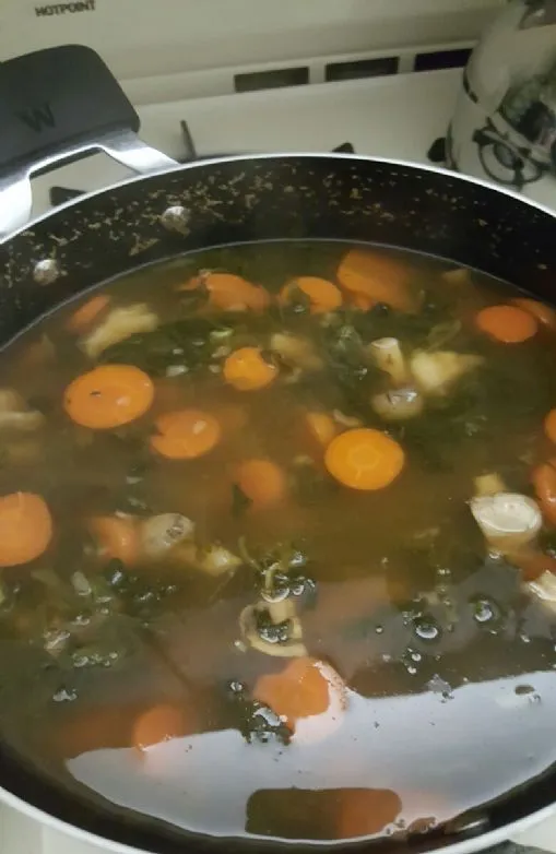 Hausgemachte vegane Teigtaschensuppe