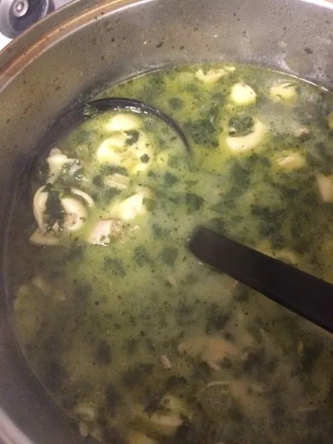 Cremige Hühnersuppe mit Spinat und Tortellini