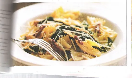 Pasta mit Hähnchen, Spinat und getrockneten Tomaten