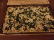 Hühnchen- und Pilz-Alfredo-Pizza mit Blumenkohlboden
