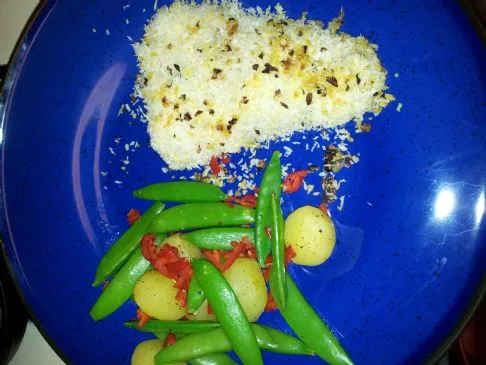 Mit Ingwer und Knoblauch überbackener Rockfish