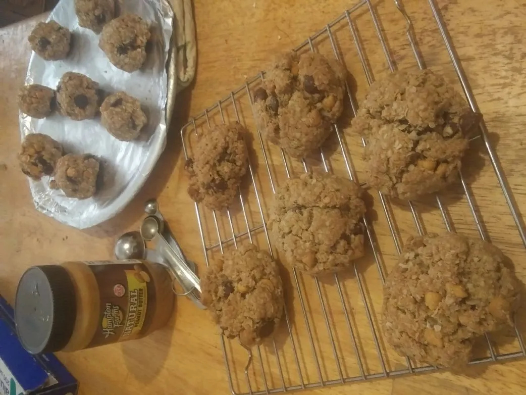 Glutenfreie, fast vegane Power-Kekse (Haferflocken-Dunkle Schokolade-Erdnussbutter-Scotchies)