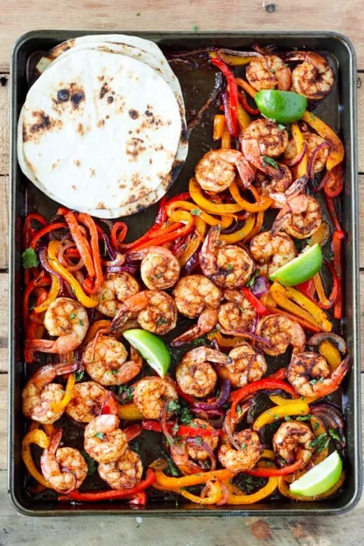 Blechpfanne Garnelen Fajitas