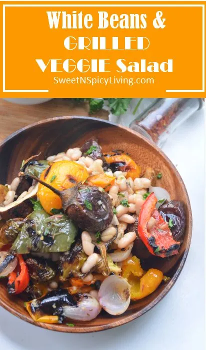 Weiße Bohnen und gegrillter Gemüsesalat