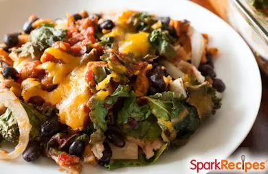 Enchilada-Auflauf mit Grünkohl und Süßkartoffeln