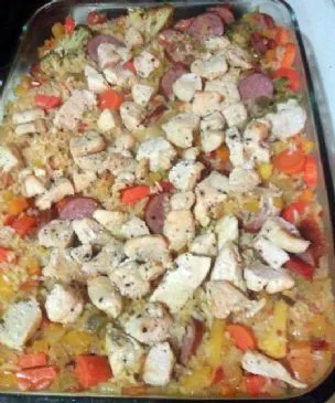 Geräucherte Wurst und Hühnchen Jambalaya
