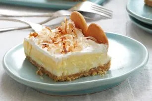 Geschichtete Kokosnuss-Creme-Käsekuchenriegel (Trillium1204)